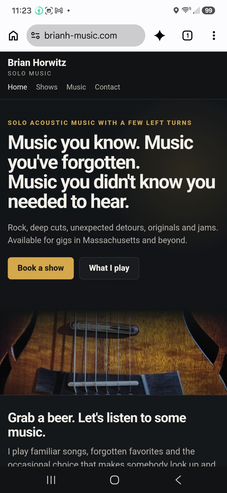 BrianH Music mobile website screenshot