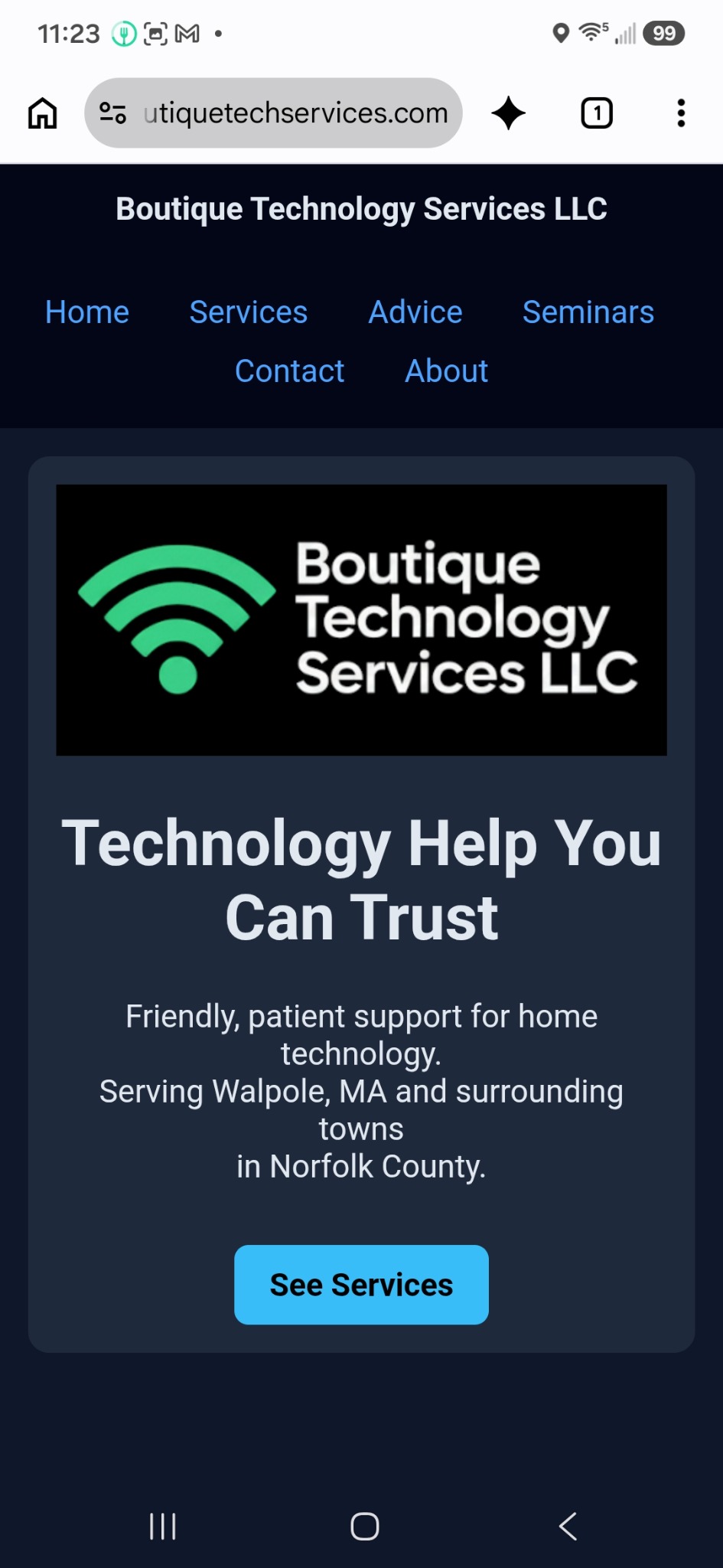 Boutique Technology Services mobile website screenshot