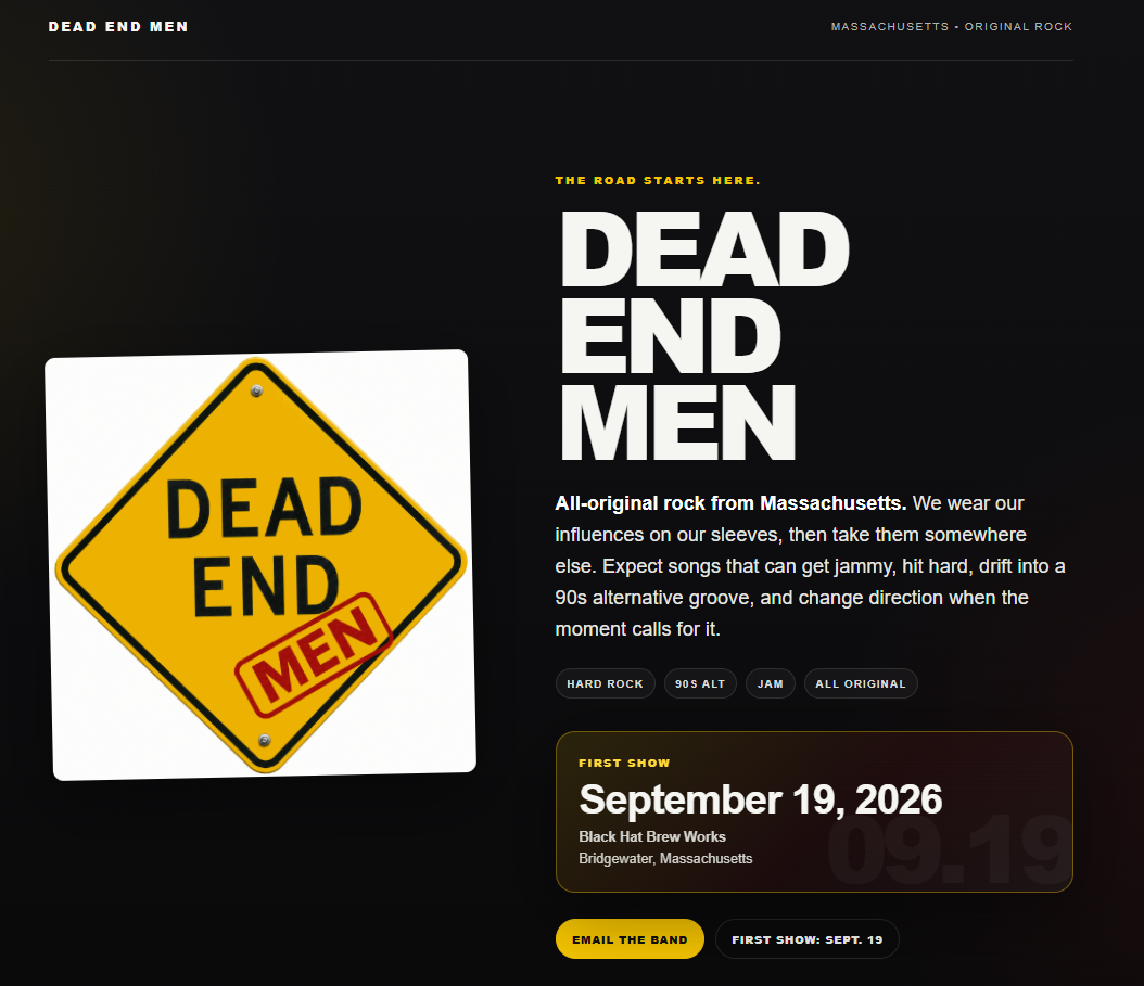 Dead End Men current desktop website screenshot