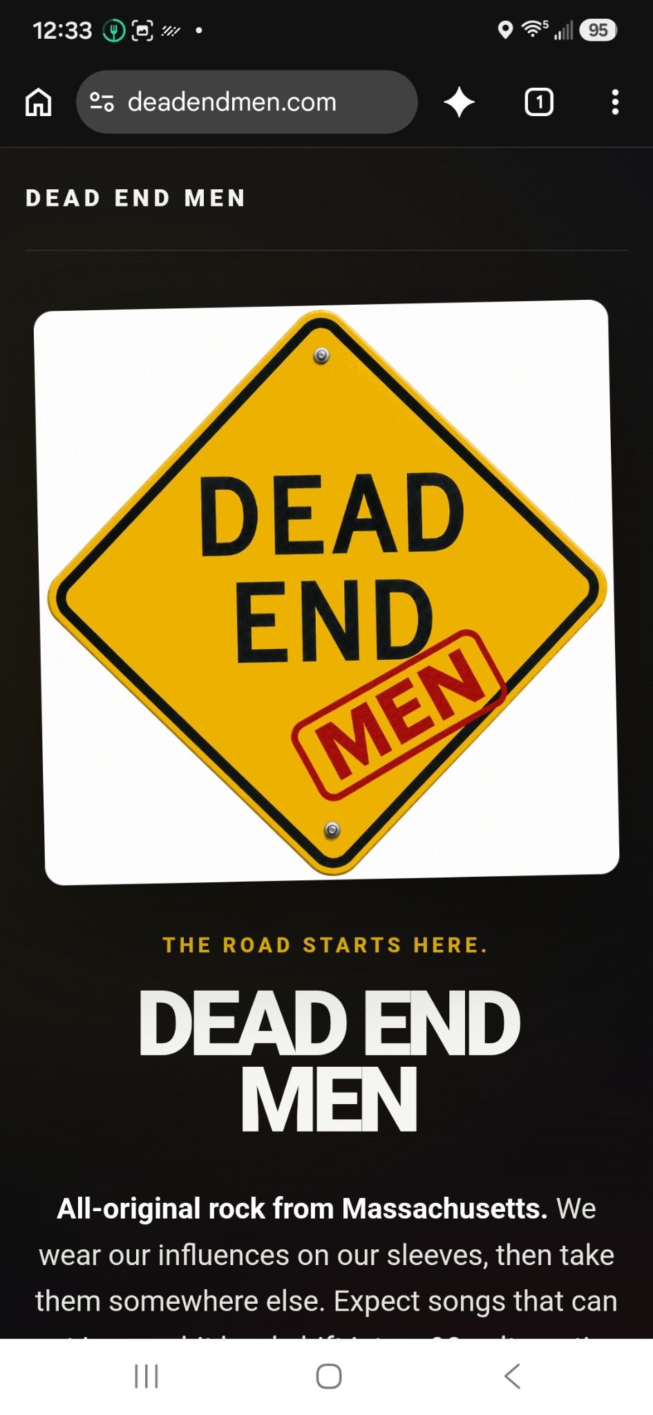 Dead End Men current mobile website screenshot